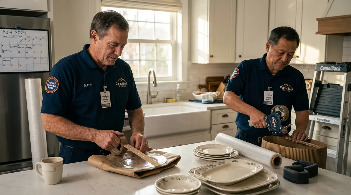 Professional crew packing kitchen dishware in Allegany, NY